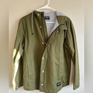 Hurley size small adult men lightweight full zip jacket in army green/olive